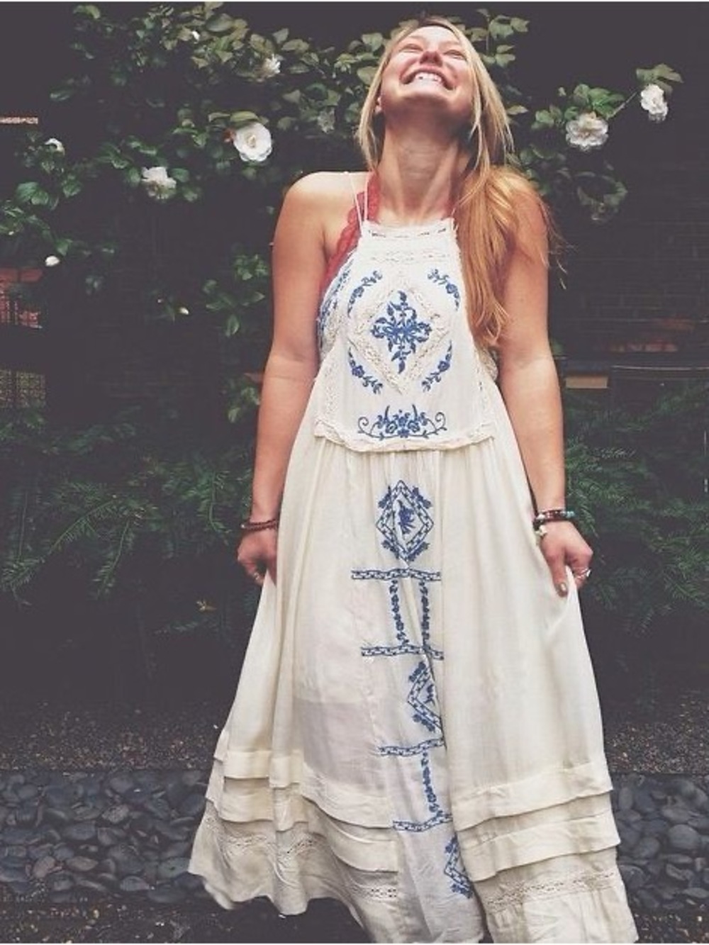 Free people Diamonds in the sky Boho Embroidered Cream Maxi Dress
